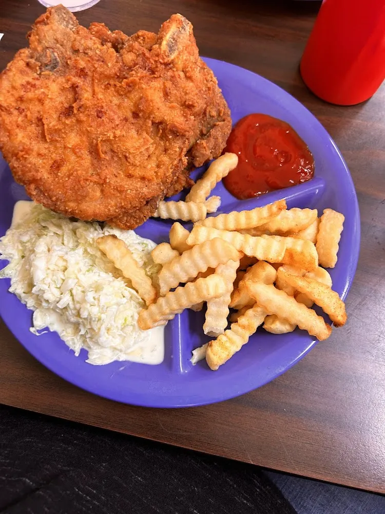 Pork Chops Fries and Cole Slaw
