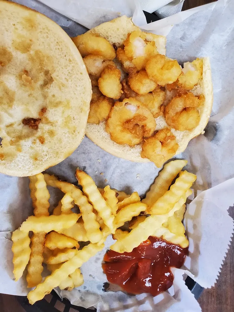 Shrimp Burger and Fries